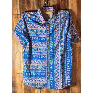 Surf Cuz Men's Geometric Pop Print Short‎ Sleeve Button Down Shirt